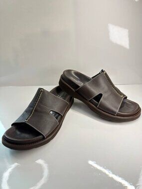 Donald J Pliner Men’s Leather Slides – Brown – Made in Spain – Size US 8